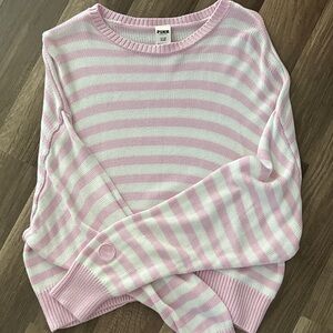 PINK Victoria's Secret Pink and White Striped Crewneck Sweater